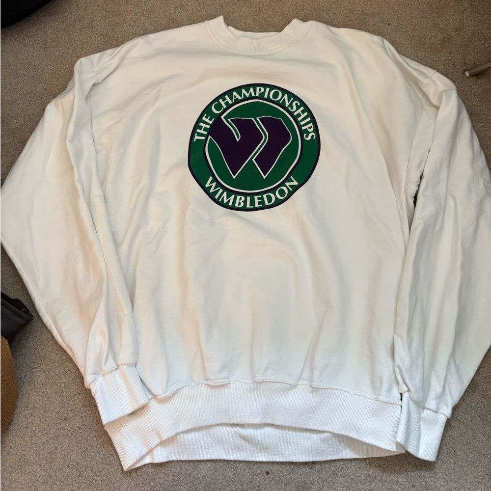 Authentic Wimbledon White Crewneck Sweater with  Logo